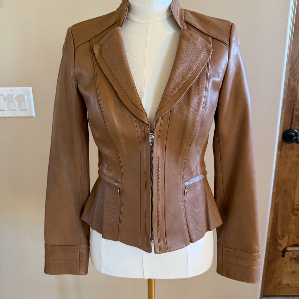 Tan Leather WHBM leather jacket, size XS - Picture 2 of 4